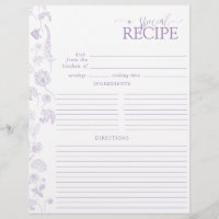 Vintage Lilac Lavender Floral Recipe Binder Page