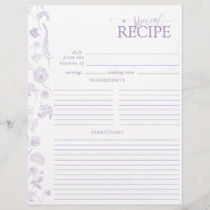 Vintage Lilac Lavender Floral Recipe Binder Page