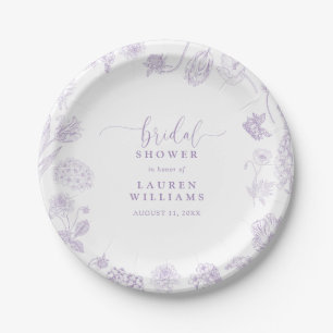 Vintage Lilac Lavender Floral Script Bridal Shower Paper Plate