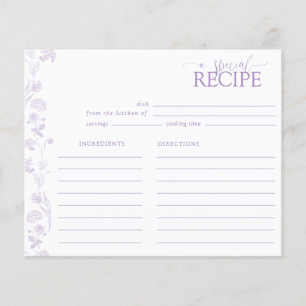 Vintage Lilac Lavender Floral Script Recipe Card