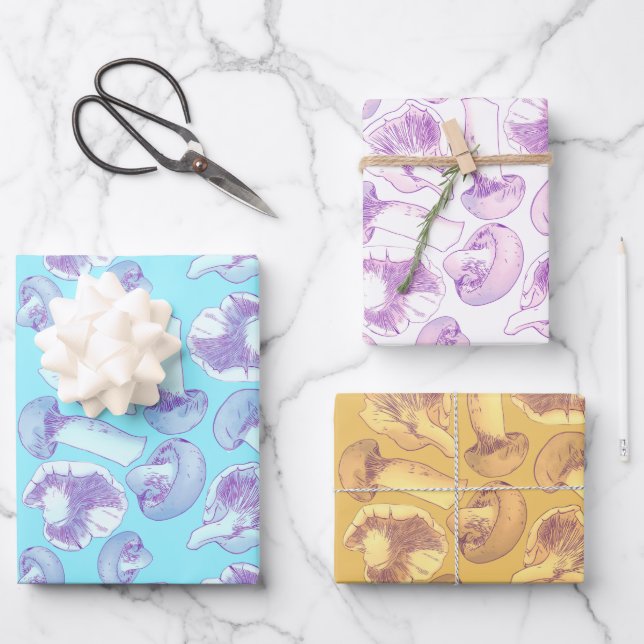 Vintage Lilac Mushroom Botanical Pattern Wrapping Paper Sheet (Front)