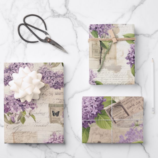 Vintage Lilac Pattern  Wrapping Paper Sheet (Front)