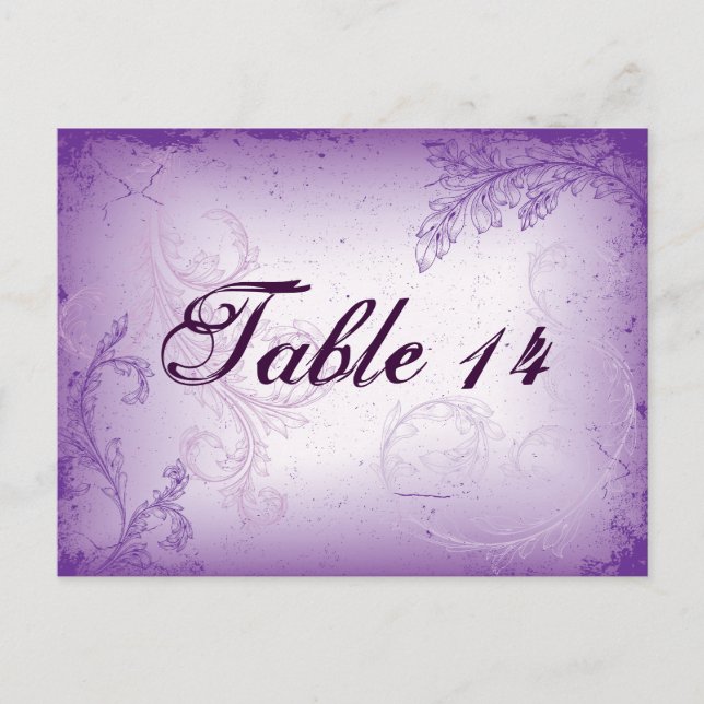 Vintage lilac purple scroll leaf table number postcard (Front)