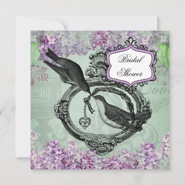Vintage Lilacs Locket Bridal Shower Invitation (Front)