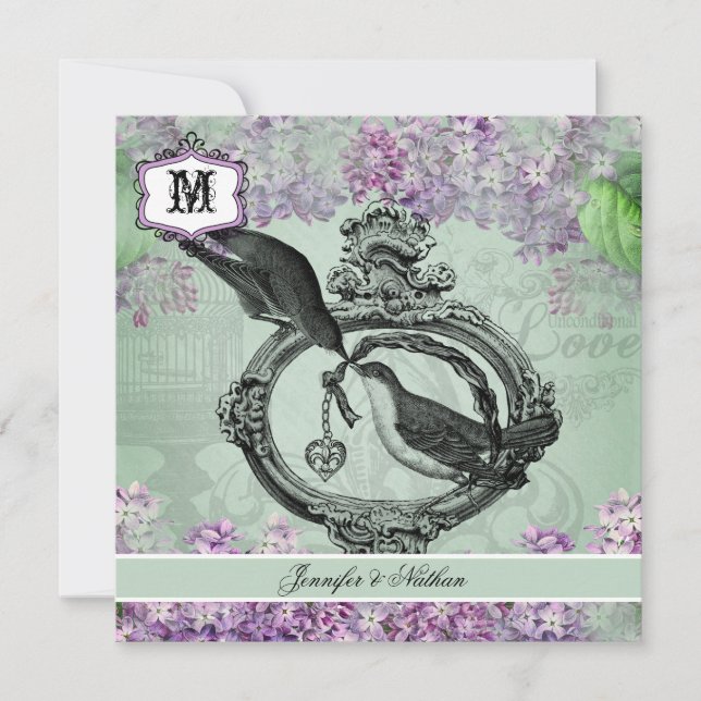 Vintage Lilacs Locket Square Wedding Invitation (Front)