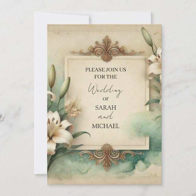 vintage lilies wedding invitation (Front)