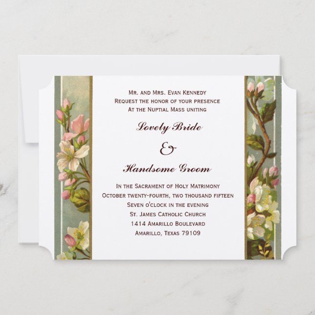 Vintage Lily Cross Catholic Wedding Invitation (Back)