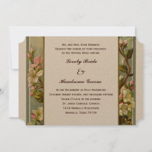 Vintage Lily Cross Catholic Wedding Invitation