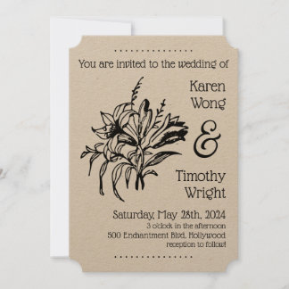 Vintage Lily Floral Wedding Invitation
