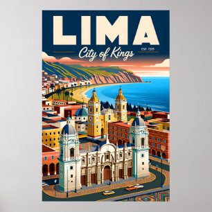 Vintage Lima Peru Cityscape Retro Travel Poster