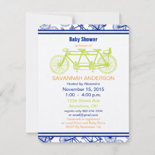 Vintage Lime Blue Bicycle Baby Boy Shower Invitation