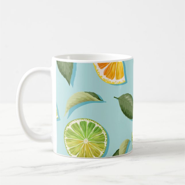 Vintage Lime Lemon Blue Pattern Coffee Mug (Left)