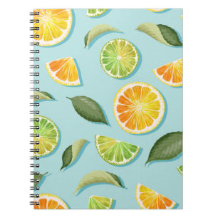 Vintage Lime Lemon Blue Pattern Notebook