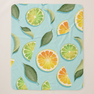 Vintage Lime Lemon Blue Pattern Sherpa Blanket