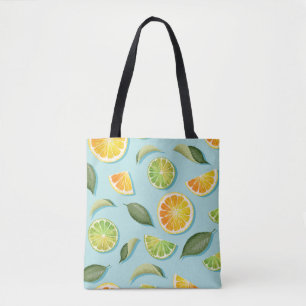 Vintage Lime Lemon Blue Pattern Tote Bag