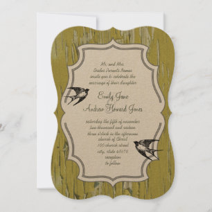 Vintage Lime Old Wood Love Bird Wedding Invitation