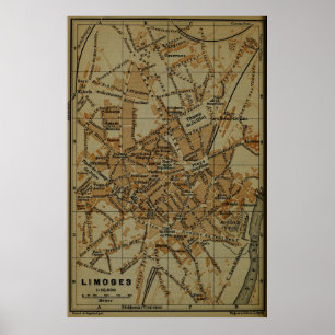 Vintage Limoges France Map (1895) Poster