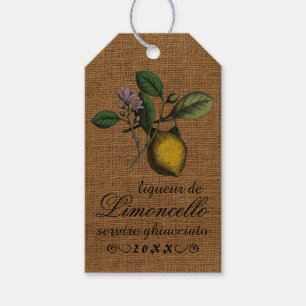 Vintage Limoncello Burlap Look Bottle Hang Tag