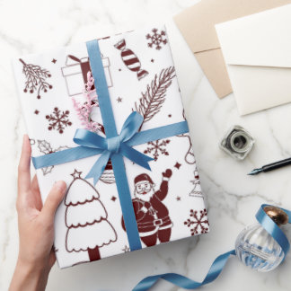 Vintage Line Art Christmas Gift Wrapping Paper