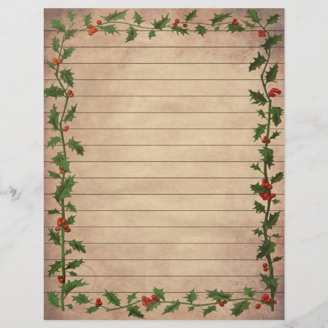 Vintage Lined Christmas Themed Writing Paper (Front)