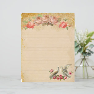 Vintage Lined Paper Roses and Two Doves