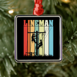 Vintage Lineman Retro Electrical Worker Gift Idea Metal Ornament