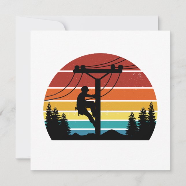 Vintage Lineman Sunset Retro Greeting Card (Front)