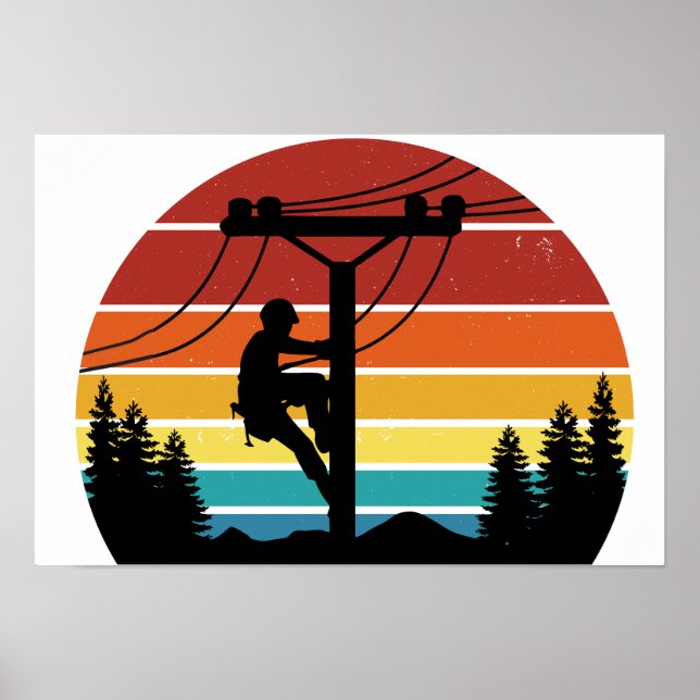 Vintage Lineman Sunset Retro Poster (Front)