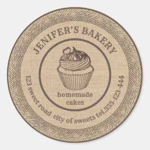 Vintage linen bakery Homemade cupcakes bakery Classic Round Sticker