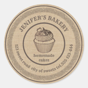 Vintage linen bakery Homemade cupcakes bakery Classic Round Sticker