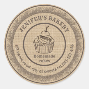 Vintage linen bakery Homemade cupcakes bakery Classic Round Sticker