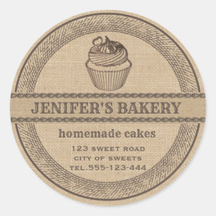 Vintage linen bakery Homemade cupcakes bakery Classic Round Sticker