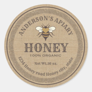 Vintage linen bee apiary honey jar label