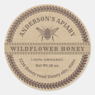 Vintage linen  bee apiary honey jar label