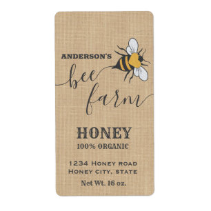 Vintage linen Bee script bee farm honey jar label