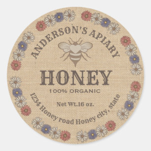 Vintage linen floral bee apiary honey jar label