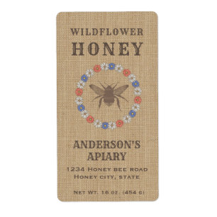 Vintage linen floral bee honey jar label