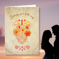 Vintage Linen Floral Heart with Soft Golden Script