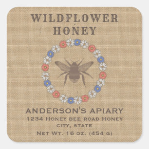 Vintage linen floral rustic bee honey jar label
