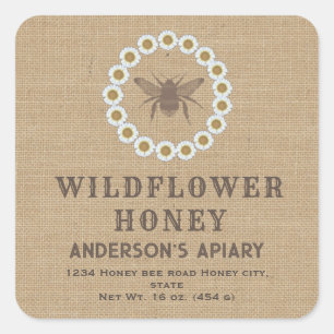 Vintage linen floral rustic bee honey jar label