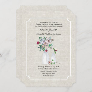 Vintage Linen Flowers and Milk Bottles Wedding Invitation