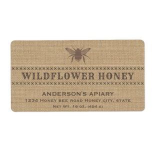 Vintage linen rustic  bee honey jar label