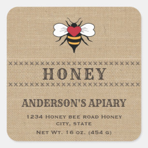 Vintage linen rustic bee honey jar label