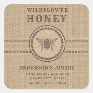Vintage linen rustic bee honey jar label