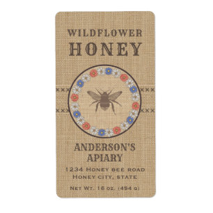 Vintage linen rustic bee honey jar label
