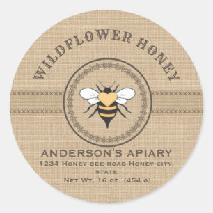 Vintage linen rustic  bee honey jar label