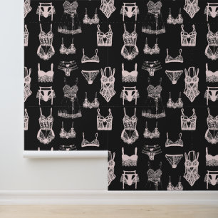 Vintage Lingerie Pink and Black Pattern Wallpaper