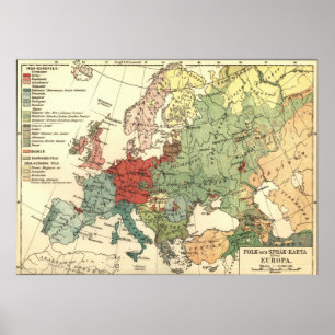 Vintage Linguistic Map of Europe (1907) Poster