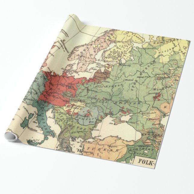 Vintage Linguistic Map of Europe (1907) Wrapping Paper (Unrolled)