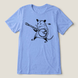 Vintage Linocut Opossum Playing Banjo Tri-Blend Shirt